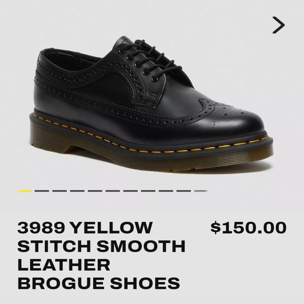 3989 YELLOW STITCH SMOOTH LEATHER BROGUE SHOES ** DR MARTENS WINGTIPS **